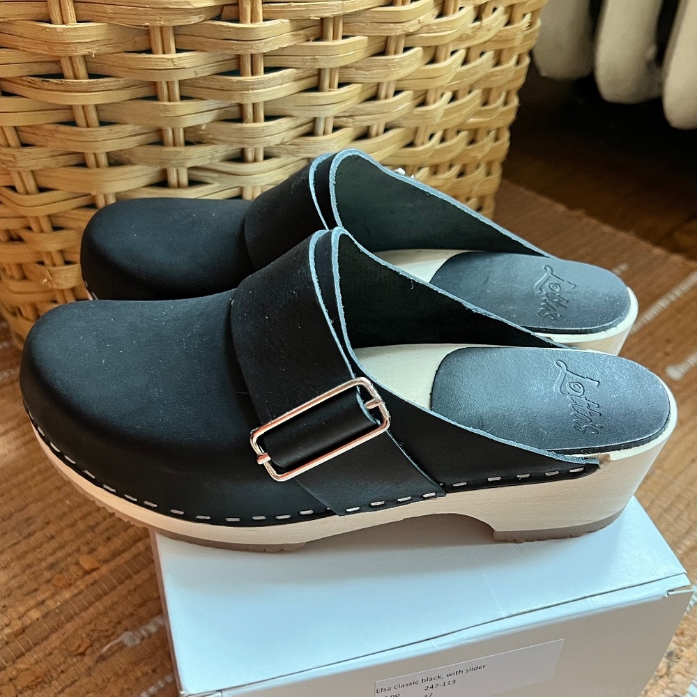Lotta from Stockholm Elsa Classic Black Leather Clog with Buckle